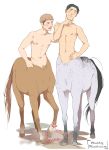  abs attack_on_titan biceps black_hair brown_fur brown_hair centaur cute duo equine equine_taur freckles friends fur grey_fur hair hi_res hooves horse humanoid jean_kirschtein male mammal marco_bodt mavolcium muscular nipples nude taur 