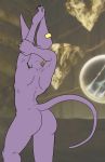  anthro beerus butt dragon_ball dragon_ball_super ear_piercing feline mammal piercing screencap_background solo standing stretching theoryofstrings wide_hips 