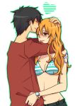  1boy 1girl black_eyes black_hair couple hat kiss long_hair monkey_d_luffy nami_(one_piece) one_piece orange_hair pirate short_hair smile straw_hat_pirates tattoo 