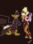  3_toes avian bird blonde_hair bow_tie clothing daffy_duck disney dress duck duo female hair jessica_rabbit juneduck21 lola_bunny looney_tunes male musical_instrument piano signature simple_background toes warner_brothers who_framed_roger_rabbit 