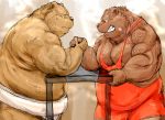  2016 arm_wrestling barazoku bear clothing duo grizzly_bear kemono kotobuki male mammal muscular obese overweight simple_background standing steam sweat underwear vein wrestling_singlet 