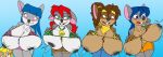  anthro big_breasts blonde_hair blue_eyes blue_hair blush bra breast_milking breasts brown_eyes brown_fur brown_hair cleavage clothed clothing colette_(thea_sisters) creatiffy female fur geronimo_stilton_(series) gradient_background green_eyes grey_fur group hair huge_breasts lactating machine mammal milk milking_machine mouse multicolored_fur nicky_(thea_sisters) pamela_(thea_sisters) paulina_(thea_sisters) pink_eyes red_hair rodent shorts simple_background thea_sisters two_tone_fur underwear violet_(thea_sisters) white_fur 