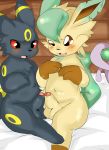  balls balls_touching blush eeveelution erection feral frottage hi_res humanoid_penis leafeon male male/male nekonade nintendo open_mouth partially_retracted_foreskin penis pok&eacute;mon pok&eacute;mon_(species) sex teeth umbreon uncut video_games 