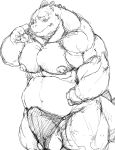  2015 alligator barazoku black_and_white blush bulge clothing crocodilian ineffective_clothing kemono kotobuki loincloth male monochrome muscular obese overweight penis portrait reptile scalie sketch solo standing three-quarter_portrait 