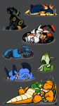  ambiguous/ambiguous ambiguous_gender celebi cuddling dragonite eeveelution feral grey_background hi_res legendary_pok&eacute;mon lucario membranous_wings nintendo pok&eacute;mon pok&eacute;mon_(species) seviper simple_background sleeping smadums swampert tired typhlosion umbreon video_games wings zangoose 