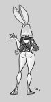  anthro butt clothed clothing fan_character female fur gloves hair hi_res jackrabbit lagomorph mammal monochrome rabbit rear_view simple_background solo sonic_(series) standing tight_clothing unknown_artist video_games 