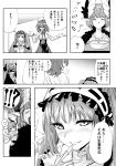  6+girls ? absurdres bb_(fate)_(all) bb_(fate/extra_ccc) blush bowl circe_(fate/grand_order) closed_eyes comic commentary_request eighth_note fang fate/grand_order fate_(series) fire forked_tongue fujimaru_ritsuka_(female) greyscale habit hairband heart highres jealous kiyohime_(fate/grand_order) kuroyamada light_bulb lolita_hairband long_hair long_sleeves monochrome multiple_girls musical_note naughty_face peeking_out pointy_ears sesshouin_kiara shaded_face short_hair smile spoken_heart spoken_light_bulb spoken_question_mark stheno sweat tongue tongue_out translation_request twintails 