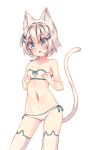  animal_ears bare_legs bare_shoulders blue_eyes blush breasts collarbone highres kouriiko lingerie open_mouth original self_upload short_hair small_breasts tail transparent_background underwear white_hair 