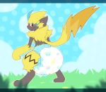  ambiguous_gender blush cuddlehooves diaper embarrassed feline mammal nintendo outside pok&eacute;mon pok&eacute;mon_(species) tears video_games zeraora 