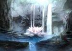  absurdres animal cape day dog fantasy flower highres muzzle original outdoors sagiri_(ulpha220) scenery solo water waterfall 