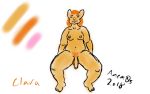  anem0s anthro auburn_hair balls breasts brown_fur clara_(anem0s) crouching dickgirl flaccid fur intersex mammal mouse penis presenting pubes rodent signature simple_background slightly_chubby spread_legs spreading 