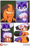  2018 anthro badger big_breasts big_the_cat bigdon1992 breasts comic crossgender dickgirl digital_media_(artwork) erection female intersex mammal mustelid nipples nude nyuroraxbigdon patreon penis shower simple_background sonic_(series) sonic_boom sticks_the_jungle_badger video_games 