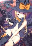  :p abigail_williams_(fate/grand_order) absurdres ass_visible_through_thighs asymmetrical_legwear bangs black_bow black_hat black_legwear black_panties blonde_hair blush bow closed_mouth commentary_request eyebrows_visible_through_hair fate/grand_order fate_(series) groin hat hat_bow highres holding holding_key key keyhole long_hair looking_at_viewer navel orange_bow oversized_object panties parted_bangs red_eyes revealing_clothes single_thighhigh skull_print solo stuffed_animal stuffed_toy suction_cups teddy_bear tentacles thiana0225 thighhighs tongue tongue_out topless underwear very_long_hair witch_hat 