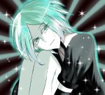  androgynous aqua_eyes aqua_hair asahina_meguru colored_eyelashes crack cracked expressionless gem_uniform_(houseki_no_kuni) green_eyes green_hair houseki_no_kuni knees_to_chest looking_at_viewer phosphophyllite short_hair solo sparkle 