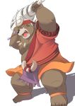  2018 anthro ayame42612 bear belly brown_fur clothed clothing dagger_(sdorica_sunset) fur male mammal overweight overweight_male sdorica_sunset simple_background solo white_background 