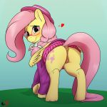  &lt;3 2018 absurd_res alternate_hairstyle anatomically_correct anatomically_correct_pussy animal_genitalia animal_pussy anus blue_background blush bottomless braided_hair butt clothed clothing cute cutie_mark dock equine equine_pussy eyebrows eyelashes eyewear feathered_wings feathers female feral fluttershy_(mlp) friendship_is_magic glasses hair hair_tie hat hi_res hooves looking_at_viewer looking_back mammal mr.smile my_little_pony partially_clothed pegasus pink_hair puffy_anus pussy rear_view scarf shadow signature simple_background smile solo standing teal_eyes underhoof wings yellow_feathers 