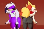  2018 alternate_color animal_genitalia animal_penis anthro anus backsack balls bandage blindfold blush braixen butt canine_penis carpetwurm duo embarrassed erection fan_character female grin looking_back lycanroc male midnight_lycanroc nintendo penis perineum pok&eacute;mon pok&eacute;mon_(species) presenting presenting_hindquarters puffy_anus pussy raised_tail signature smile sweat take_your_pick video_games 