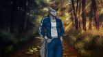  2017 anthro brown_hair canine clothing eliana-asato evening evil_grin fur gopnic grey_fur grin hair knife male mammal outside park sam scar second_chance second_chance_the_game short_hair smile wolf 