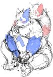  2013 barazoku blush duo from_behind_(disambiguation) grope hug kemono kotobuki male muscular nintendo obese overweight pok&eacute;mon pok&eacute;mon_(species) shiny_pok&eacute;mon simple_background sitting sketch video_games white_background zangoose 