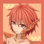  animal_ears bangs border closed_mouth commentary_request dragon_girl eyes hair_between_eyes hitokuirou looking_at_viewer monster_girl nude original red_border red_eyes red_hair scales short_hair slit_pupils solo solo_vivace_(hitokuirou) upper_body 