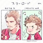  blush brown_hair chibi facial_hair goatee guardians_of_the_galaxy jacket male_focus marvel moyashi_(narukami) mustache peter_quill sideburns solo sparkle translation_request 