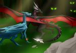  2013 detailed_background digital_media_(artwork) dragon duo feral grass horn jewel-thief membranous_wings scalie spines standing western_dragon wings yellow_eyes 