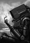  cable from_side gia greyscale insect monochrome no_humans original outdoors post-apocalypse robot ruins signature solo 