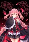  :d bangs black_shirt black_skirt blush bow commentary_request detached_sleeves eyebrows_visible_through_hair fang flower hair_between_eyes hair_ornament hand_up juliet_sleeves krul_tepes long_hair long_sleeves looking_at_viewer open_mouth owari_no_seraph petals pink_hair pleated_skirt puffy_sleeves red_bow red_eyes rl_ka_qui rose shirt skirt sleeves_past_fingers sleeves_past_wrists smile solo thigh_gap two_side_up very_long_hair wide_sleeves 