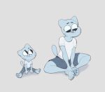  2018 3_toes 4_fingers anthro blue_fur cartoon_network cat duo feline female fur gumball_watterson hi_res junyoi mammal mature_female mother nicole_watterson parent simple_background sitting smile son the_amazing_world_of_gumball toes whiskers white_background young 