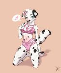  &lt;3 anthro black_fur black_nose blue_eyes canine clothing dalmatian dipstick_tail dog dottipink female fur heterochromia kneeling lingerie mammal multicolored_fur multicolored_tail navel pink_nose red_eyes signature simple_background thelupinprincess white_fur 