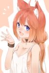  ahoge animal_ear_fluff animal_ears black_choker blue_eyes blush cat_ears choker commentary fang highres hinata_channel long_hair looking_at_viewer loose_clothes loose_shirt low_twintails nekomiya_hinata nishiuri open_mouth orange_hair ribs shirt smile tied_hair twintails virtual_youtuber wristband 