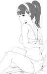  1girl alternate_hairstyle amagi_yukiko black_hair bra egooo lingerie long_hair looking_at_viewer panties persona persona_4 ponytail solo underwear 