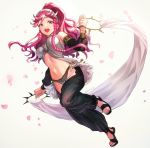  1girl bracelet braid fire_emblem fire_emblem:_kakusei full_body hairband hashiko_(neleven) jewelry long_hair nintendo olivia_(fire_emblem) open_mouth petals pink_eyes pink_hair ponytail sandals simple_background solo twin_braids twitter_username white_background 