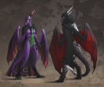  2014 anthro claws clothed clothing digital_media_(artwork) digitigrade dragon duo female horn jewel-thief male membranous_wings scalie spines standing western_dragon wings 