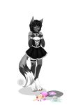 2017 anthro canine clothed clothing cute digital_media_(artwork) food fox girly grey_fox hair hi_res jessusia looking_at_viewer maid_uniform male mammal simple_background smile solo standing tattoo uniform vik_hollow 