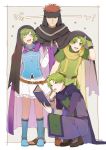  aym_(ash3ash3ash) blue_eyes blush boots brothers cape closed_mouth facing_viewer family father_and_son fingerless_gloves fire_emblem fire_emblem:_fuuin_no_tsurugi fire_emblem:_rekka_no_ken fire_emblem_heroes gloves green_hair hairband headband jaffar_(fire_emblem) lleu_(fire_emblem) looking_at_viewer lugh_(fire_emblem) mother_and_son nino_(fire_emblem) open_mouth purple_hairband red_eyes red_hair shared_cape short_hair siblings skirt smile squatting standing tattoo 