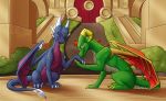  2016 claws cynder day detailed_background digital_media_(artwork) dragon duo female feral horn jewel-thief male membranous_wings outside scalie sitting smile spines spyro_the_dragon video_games western_dragon wings 