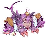  broken chibi claws crying cup dragon_horns dragon_tail dragon_wings extra_tongue failure food food_on_head head_fins horns jabberwock_(monster_girl_encyclopedia) lying monster_girl monster_girl_encyclopedia object_on_head on_stomach open_mouth purple_hair ramenwarwok red_eyes table tail teacup tears tentacles transparent_background tray wings yellow_pupils 