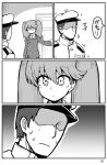  comic door faceless faceless_male frown greyscale hair_between_eyes hat japanese_clothes kantai_collection kariginu locking military military_hat military_uniform monochrome okitsugu ryuujou_(kantai_collection) sweat translation_request twintails uniform 