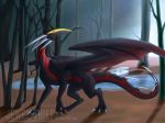  2018 claws detailed_background digital_media_(artwork) dragon feral jewel-thief membranous_wings red_eyes scalie solo standing western_dragon wings 