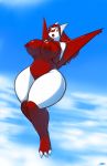  2016 anthro averyshadydolphin big_breasts breasts cloud day fan_character female hair hi_res latias legendary_pok&eacute;mon lewdtias looking_at_viewer nintendo nipples open_mouth outside pok&eacute;mon pok&eacute;mon_(species) red_hair sky small_head solo thick_thighs video_games wide_hips wings yellow_eyes 