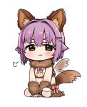  :3 =3 animal_ears arm_warmers arms_between_legs bangs bone bow brown_eyes chibi dog_ears dog_tail fur hair_intakes hair_ornament hairpin idolmaster idolmaster_cinderella_girls koshimizu_sachiko leg_warmers midriff moru_(monaka) purple_hair short_hair simple_background sitting solo tail tail_wagging v-shaped_eyebrows white_background 