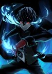  amamiya_ren bangs black_clothes black_hair black_pants gelze gloves hair_between_eyes holding holding_mask male_focus mask pants persona persona_5 red_eyes red_gloves solo 