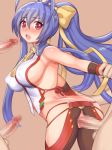  1girl antenna_hair ass blazblue:_central_fiction blazblue_variable_heart blue_hair blush breasts censored cowboy_shot doggystyle elbow_gloves eyebrows_visible_through_hair genderswap genderswap_(mtf) gloves hair_bow halter_top halterneck hip_vent large_breasts long_hair mai_natsume multiple_penises no_bra open_mouth pants penis pink_eyes ponytail pussy rape sex sideboob solo_focus vaginal very_long_hair 