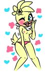  2016 animatronic anthro avian beak bird blush breasts chicken clothing fazzfuck feathers female five_nights_at_freddy&#039;s five_nights_at_freddy&#039;s_2 fur hair looking_at_viewer machine mammal nipples non-mammal_breasts open_mouth panties robot simple_background sitting smile solo tail_feathers toy_chica_(fnaf) underwear video_games white_background 