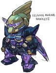  bow_(weapon) character_name chibi full_body fusion gelgoog_marine gundam gundam_0083 hawkeye_(marvel) marvel mechanization simple_background solo standing visor weapon white_background 