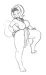  2018 anthro apron big_breasts big_butt big_thighs black_and_white black_hair breasts butt cat clothed clothing digital_media_(artwork) edit feline female fur hair half-closed_eyes hand_on_hip kimsan-stuff kitty_katswell looking_at_viewer mammal monochrome naked_apron nickelodeon nipples one_leg_up plantigrade simple_background sketch smile solo standing t.u.f.f._puppy white_background wide_hips 