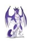  2018 3_toes anthro biped black_claws black_eyebrows claws digital_media_(artwork) dragon drakku eyebrows featureless_crotch front_view full-length_portrait fur furred_dragon furrybob green_eyes grey_horn hands_on_hips hi_res horn looking_at_viewer male membranous_wings multicolored_fur multicolored_tail naturally_censored nude open_mouth portrait purple_fur purple_tail signature simple_background smile solo standing teeth toe_claws toes two_tone_fur two_tone_tail white_background white_fur white_tail wings 