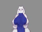  2018 animated anthro areola big_breasts boss_monster bouncing_breasts breasts caprine chelodoy clothed clothing female flashing fur goat grey_background horn huge_breasts long_ears looking_at_viewer mammal nipples simple_background solo standing toriel unamused undertale video_games white_fur 