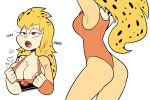  2018 5_fingers anthro bedroom_eyes blonde_hair blush breasts brown_eyes cheetah cheetara cleavage clothed clothing collage digital_media_(artwork) fangs feline female fur hair half-closed_eyes horny_(disambiguation) leotard mammal miscon nipple_slip nipples open_mouth panting pose raised_arm rear_view seductive simple_background solo spotted_hair standing tan_fur thundercats undressing white_background 